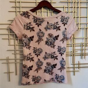 Derek Heart Pink Floral Lace Shoulder Y2K Baby Tee S